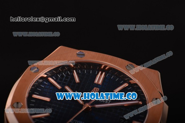 Audemars Piguet Royal Oak 41 Miyota 9015 Automatic Full Rose Gold with Blue Dial and Stick Markers (EF) - Click Image to Close